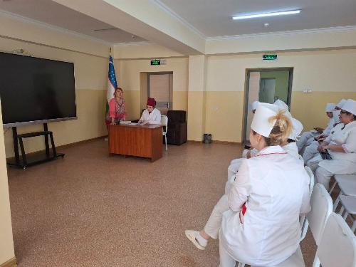 On April 23, 2025, E.A. Khan, endocrinologist of Tashkent branch of RSNPMCE named after academician Y.H. Turakulov, supervisor of Almazar district, studied the activity of 63 family hospitals of Almazor district.